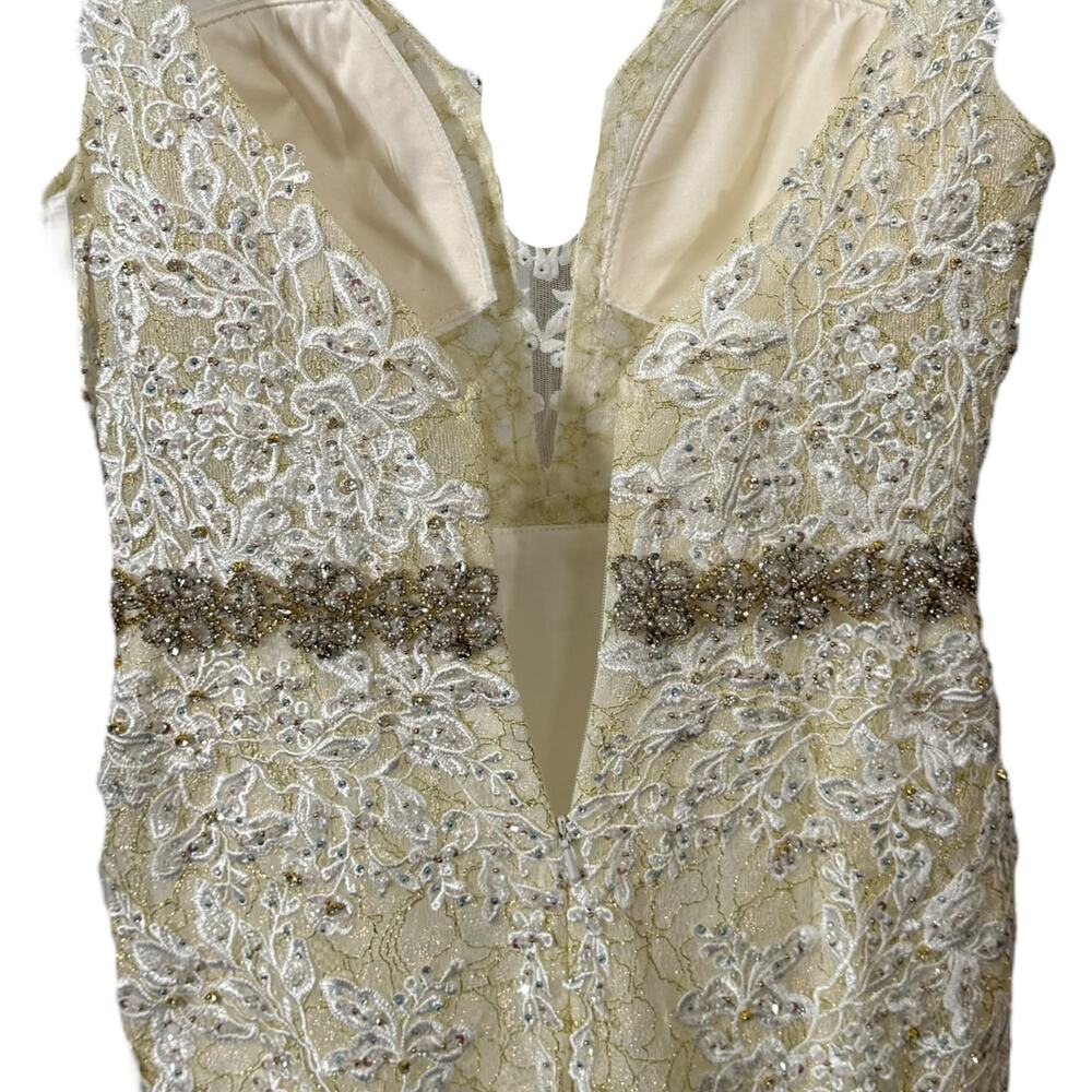 Mac Duggal Size 0 Delicate Floral Lace Long Evening Gown Ivory Prom Princesscore - Picture 13 of 16